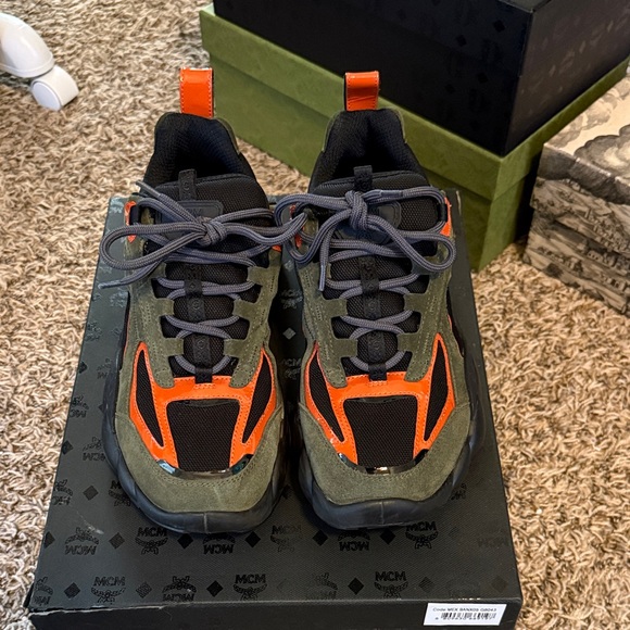 MCM Men's Sneakers in Black Orange and Green